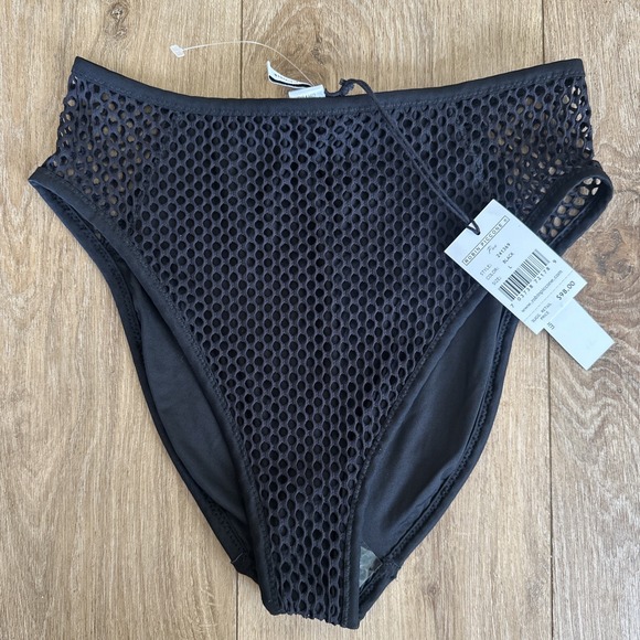 Robin Piccone Black Lined Fish Net Bikini Bottoms Size Large NEW Swim - Picture 1 of 7